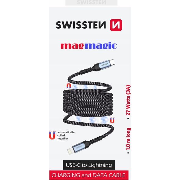 Kabel USB Swissten Magnetic Data Cable Self-Winding USB-C / Lightning 1 M