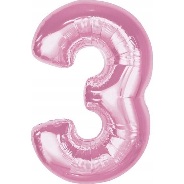 GoDan Balon foliowy cyfra 3 jasnoróżowa Smart 92cm