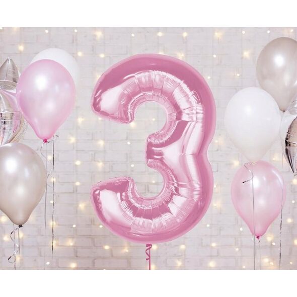 GoDan Balon foliowy cyfra 3 jasnoróżowa Smart 92cm