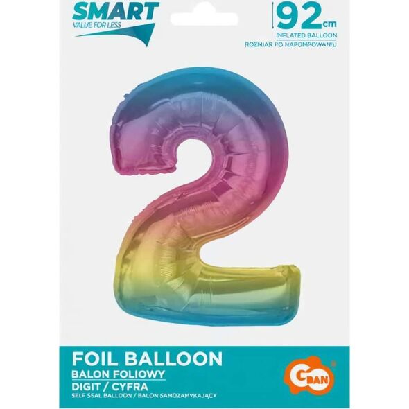 GoDan Balon foliowy cyfra 2 tęczowa Smart 92cm