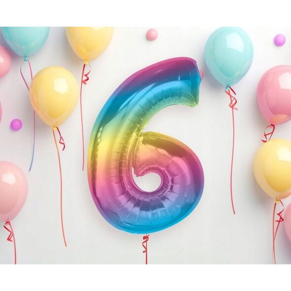 GoDan Balon foliowy cyfra 6 tęczowa Smart 92cm
