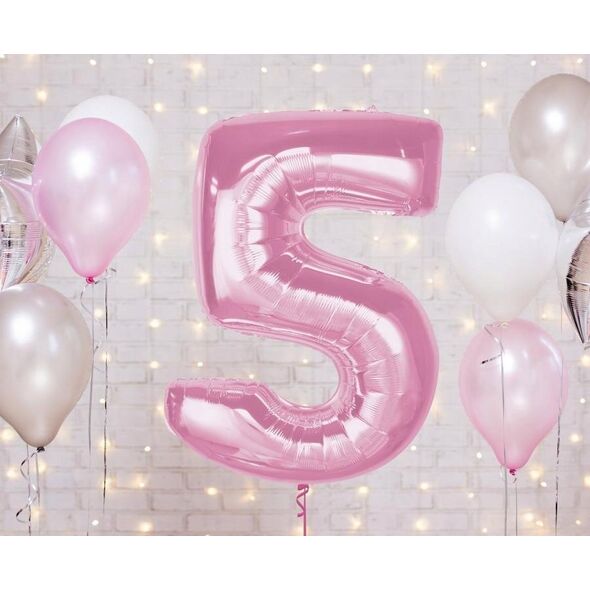 GoDan Balon foliowy cyfra 5 jasnoróżowa Smart 92cm