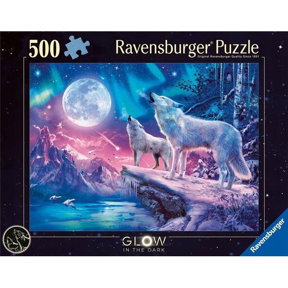 Ravensburger Puzzle 2D 500 ¦wiec±ce - Wilk w zorzy polarnej