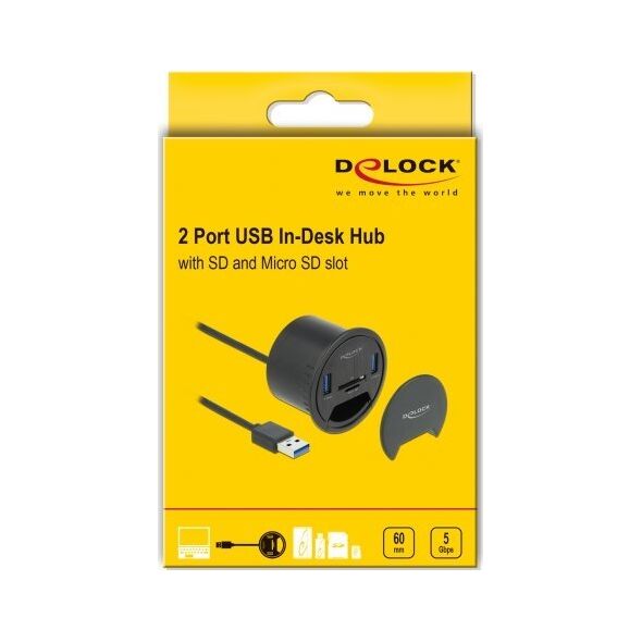 HUB USB Delock Delock 2 Port Tisch-Hub 2 x SuperSpeed USB Typ-A und Card Reader fur SD und Micro