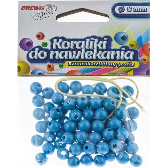 BREWIS Koraliki do nawlekania niebieskie + sznurek 8mm 16