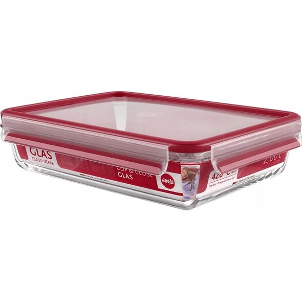Emsa Emsa Clip&Close Glass Food Container 1,3 L  red