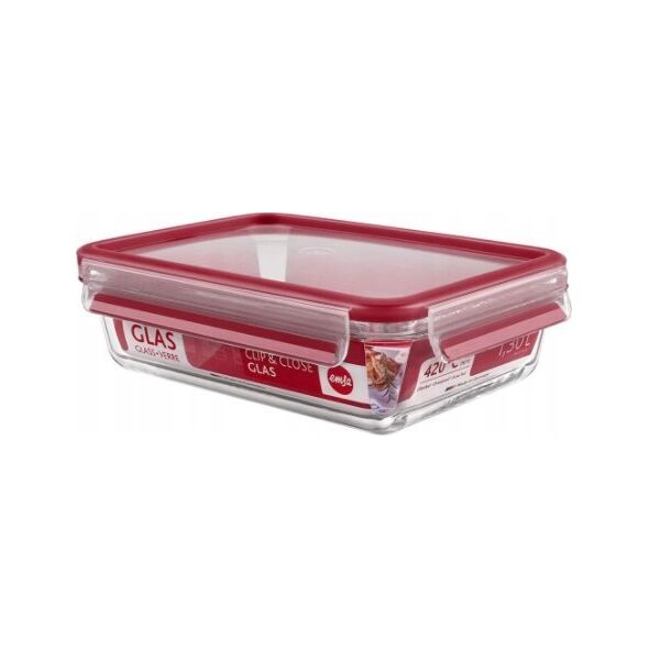 Emsa Emsa Clip&Close Glass Food Container 1,3 L  red