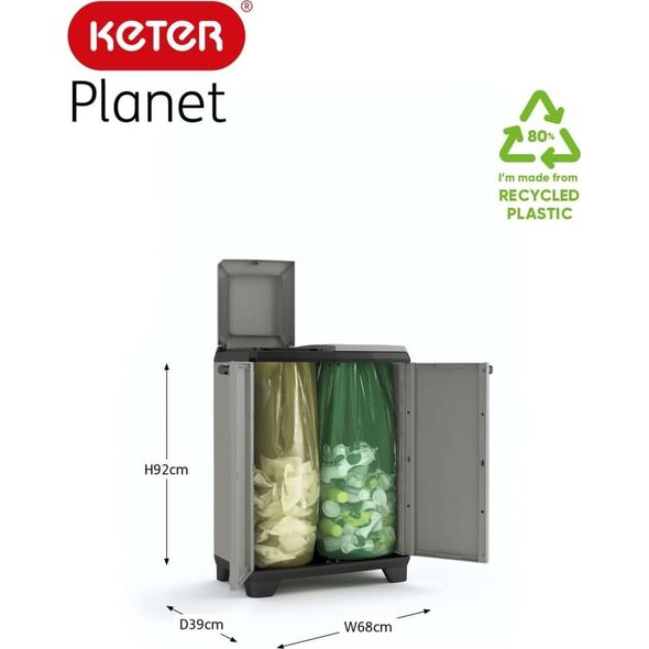 Szafa ogrodowa Keter Keter Szafka do segregacji śmieci Planet, szaro-czarna