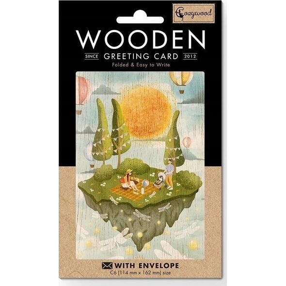 Cozywood Karnet drewniany C6 + koperta Narodziny piknik