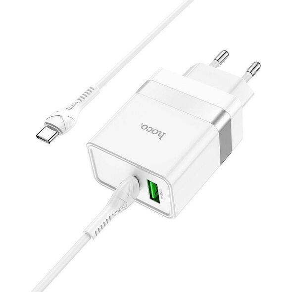 Ładowarka Hoco HOCO ładowarka sieciowa USB A + Typ C + kabel Typ C do Typ C PD QC3.0 3A 30W N21 biała