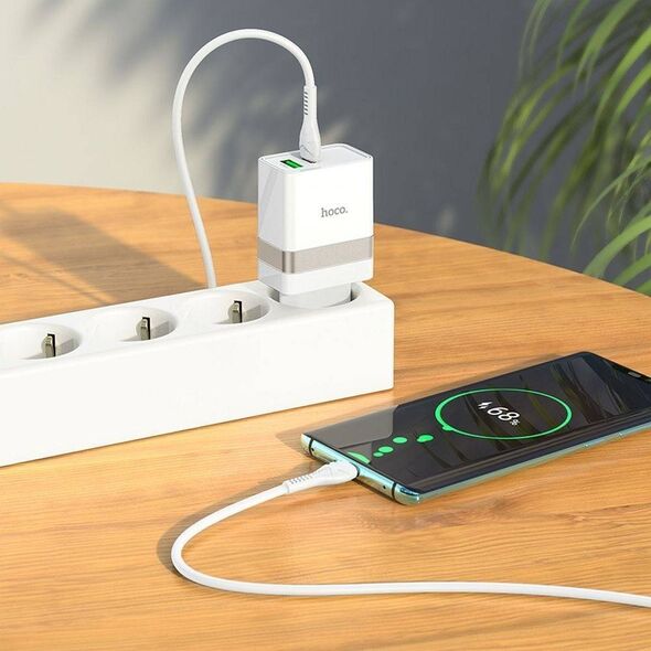 Ładowarka Hoco HOCO ładowarka sieciowa USB A + Typ C + kabel Typ C do Typ C PD QC3.0 3A 30W N21 biała