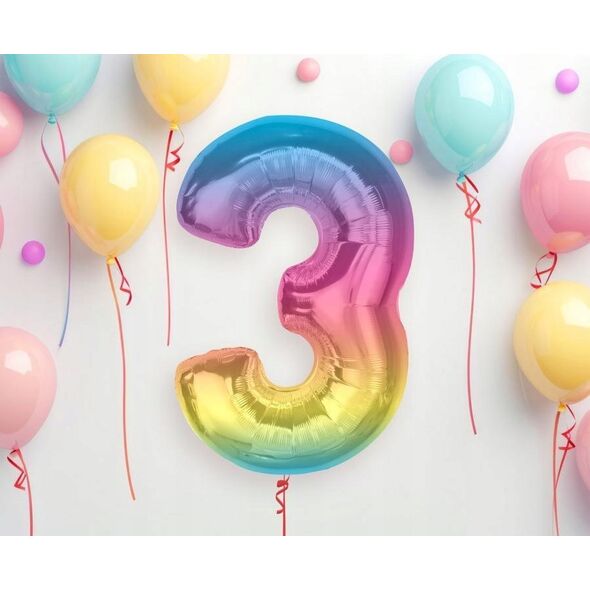 GoDan Balon foliowy cyfra 3 tęczowa Smart 92cm