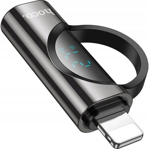 Προσαρμογέας USB Hoco Προσαρμογέας HOCO Lightning (αρσενικό) σε Τύπο C (θηλυκό) με οθόνη 2.4A 27W UA32B μαύρη 14395561 6942010000000