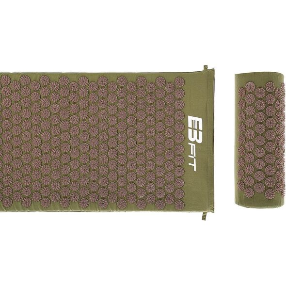 Eb Fit MATA Z PODUSZKĄ DO AKUPRESURY JOGI MASAŻU ZIELONO BRĄZOWA 68x42x2CM EB FIT