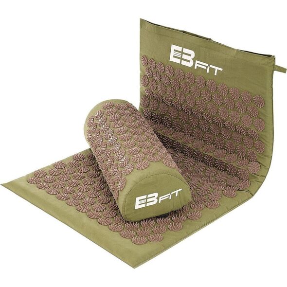 Eb Fit MATA Z PODUSZKĄ DO AKUPRESURY JOGI MASAŻU ZIELONO BRĄZOWA 68x42x2CM EB FIT