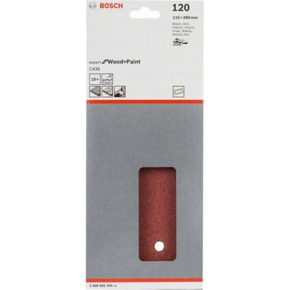 Bosch Bosch Expert for Wood and Paint C430 - Schleifpapier - für Holz, Farbe, Lack, Füller, Primer - 10 Stücke - rechteckig - Körnung: 120 - 115 mm x 280 mm