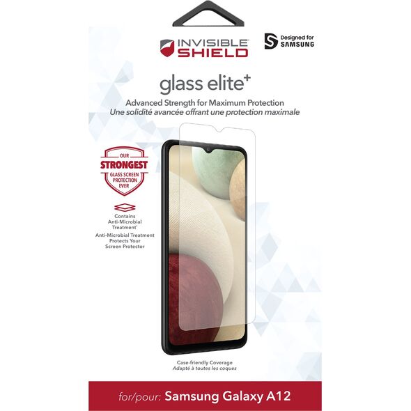 Zagg InvisibleShield Glass Elite+ Samsung Galaxy A12 Case Friendly Screen, Samsung, Galaxy A12, Dust resistant, Impact resistant, Scratch resistant, Transparent, 1 pc(s)