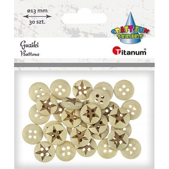 Titanum Guziki drewniane gwiazdy 13mm 30szt