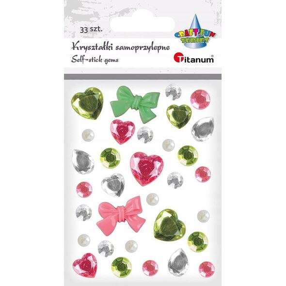 Titanum Kryształki samoprzylepne zielony różowy mix 33szt