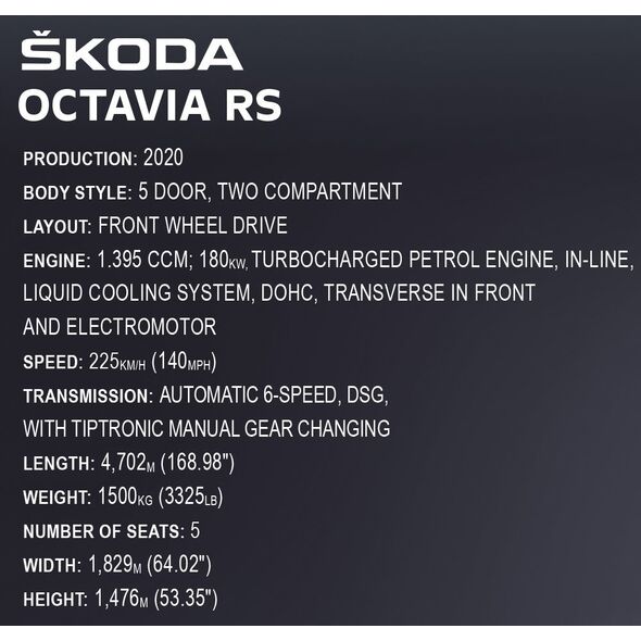 Cobi COBI Skoda Octavia RS - Executive Edition Construction Toy (1:12 Scale)