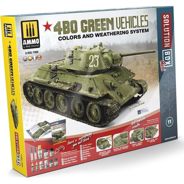 Vallejo Ammo: Solution Box Mini 11 - 4BO Green Vehicles - Colors and Weathering System