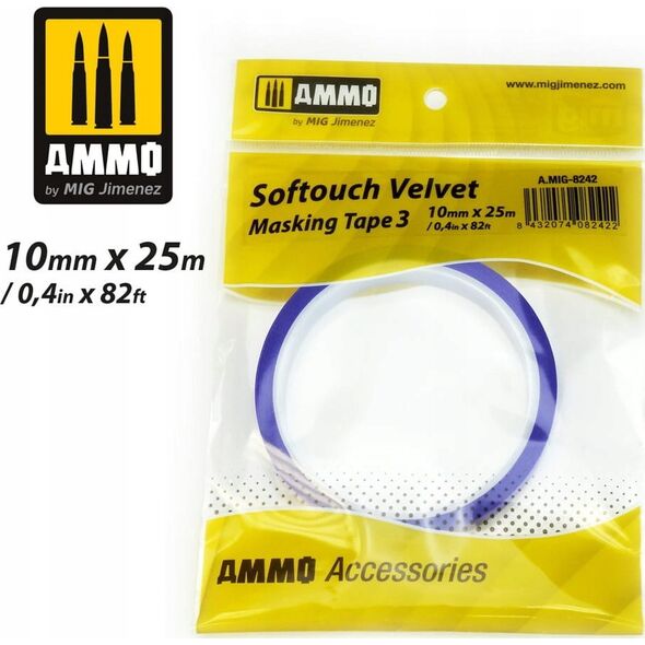 Vallejo Ammo: Softouch Velvet Masking Tape 3 (10 mm x 25 m) 