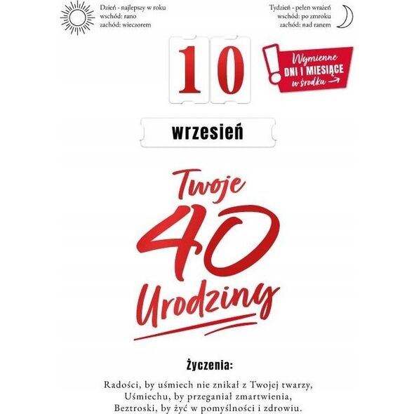 KUKARTKA Karnet Urodziny 40 wymienne cyfry