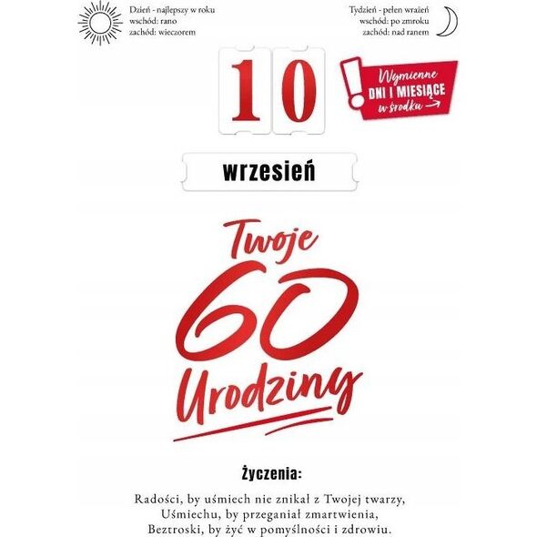 KUKARTKA Karnet Urodziny 60 wymienne cyfry
