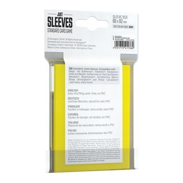 Gamegenic Gamegenic: Just Sleeves - Standard Card Game Sleeves (66x91 mm), ¯ó³te, 50 sztuk