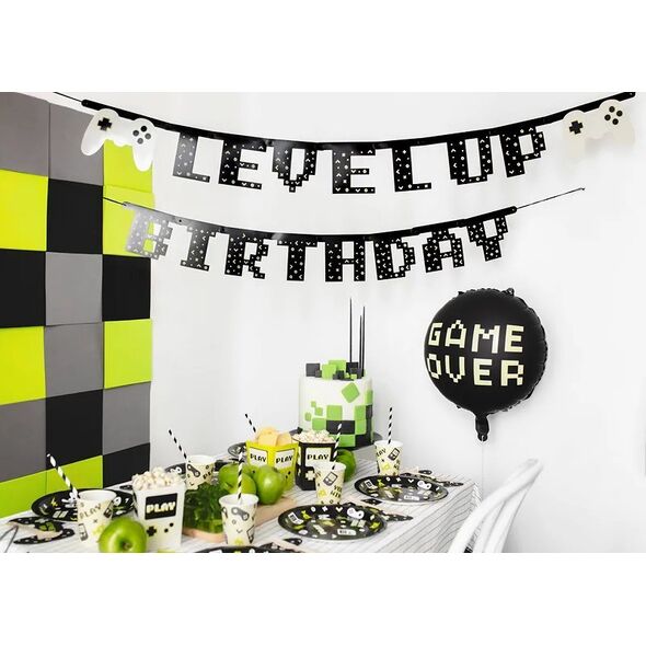 PartyDeco Balon foliowy Game over czarny 45cm