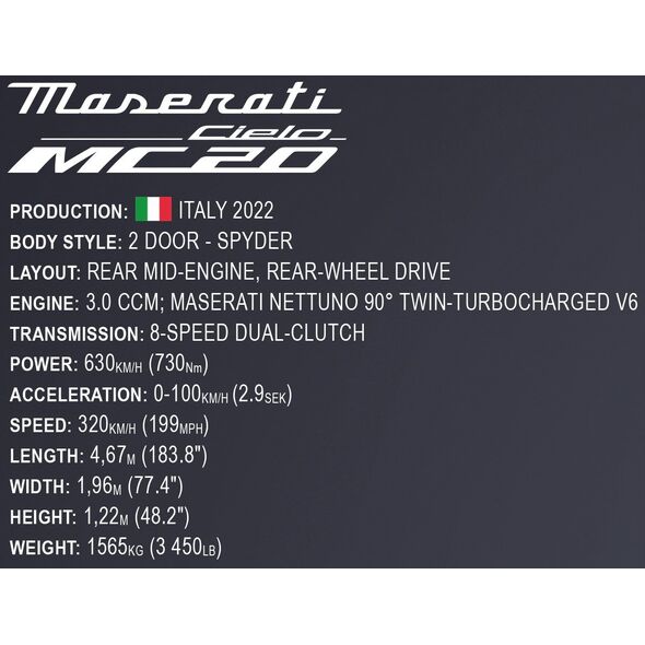 Cobi COBI Maserati MC20 Cielo Executive Edition, construction toy (scale 1:12)