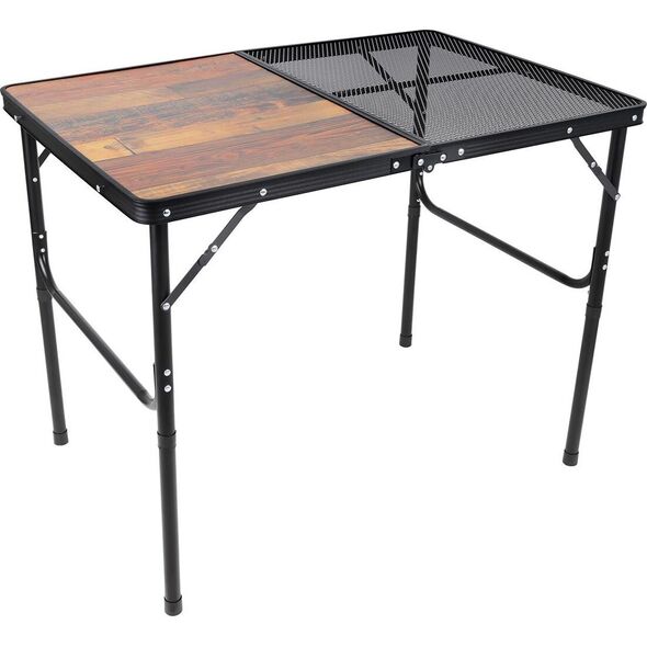 vidaXL STOLIK TURYSTYCZNY SKŁADANY KEMPINGOWY 90X60X36-68CM SIATKA STALOWA DREWNO