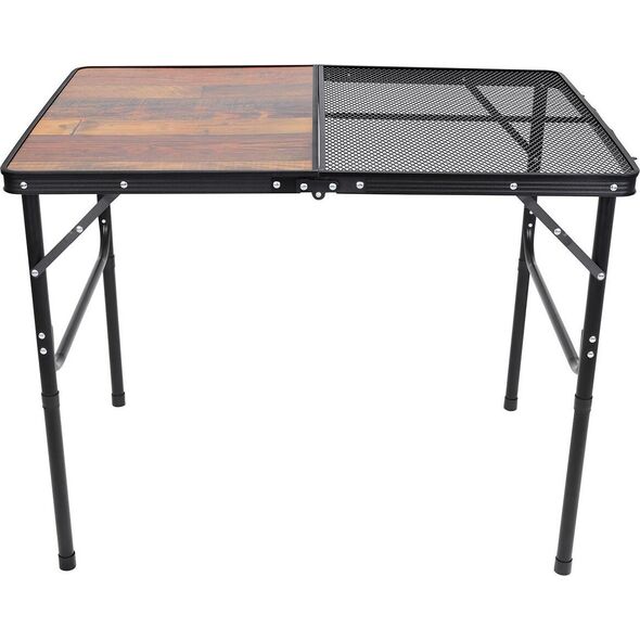 vidaXL STOLIK TURYSTYCZNY SKŁADANY KEMPINGOWY 90X60X36-68CM SIATKA STALOWA DREWNO