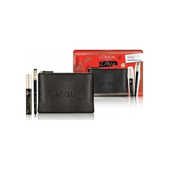 L OREAL Atelier Kit Set L'Oreal Paris: Lash Paradise, Volumizing & Lengthening, Mascara, Extra Black, 6.4 ml + Paradise, Kajal Eye Pencil, 1.2 g + Makeup Bag, Black For Women