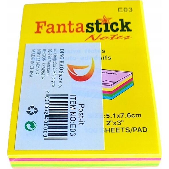 Stickn Notes samoprzylepny 51x76mm neon mix 100K