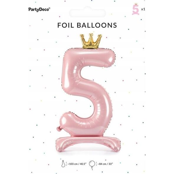 PartyDeco Stoj±cy balon foliowy 5 jasny róż 84cm