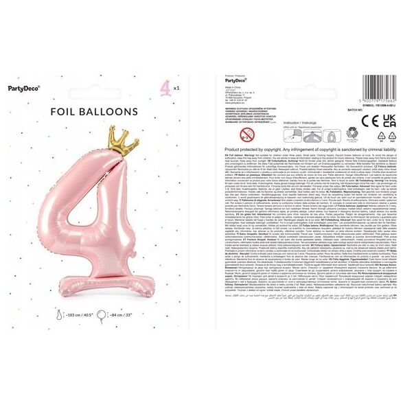 PartyDeco Stoj±cy balon foliowy 4 jasny róż 84cm