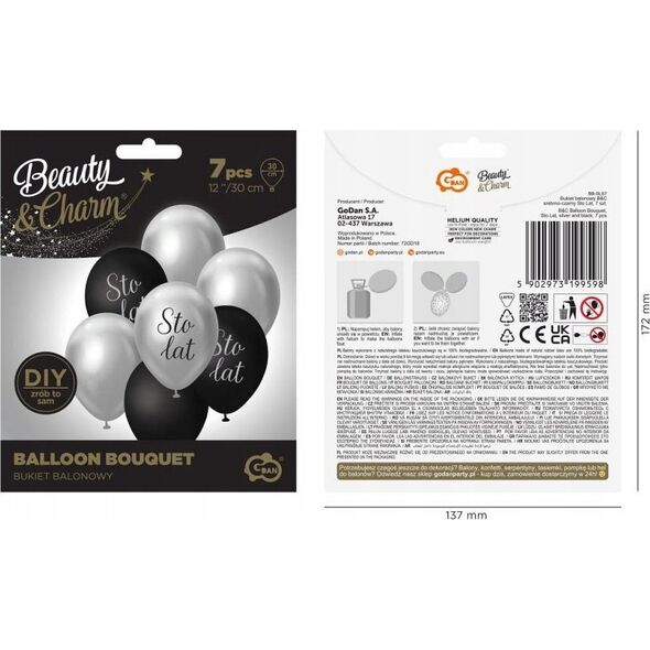 GoDan Balony B&C bukiet srebrno-czarny sto lat 7szt