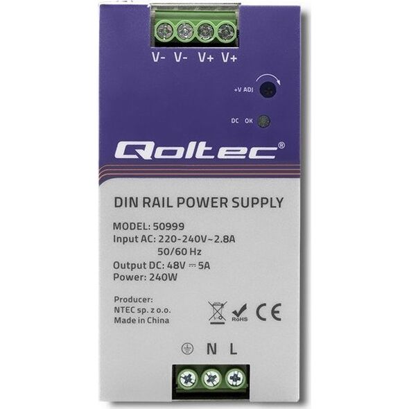 Qoltec Qoltec Przemysłowy zasilacz na szynę DIN | 240W | 48V | 5A