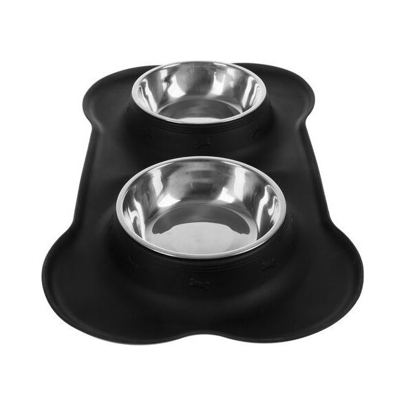 Purlov Podwójna miska dla kota, psa, zwierząt Poidełko podstawka + 2x miiska 450ml