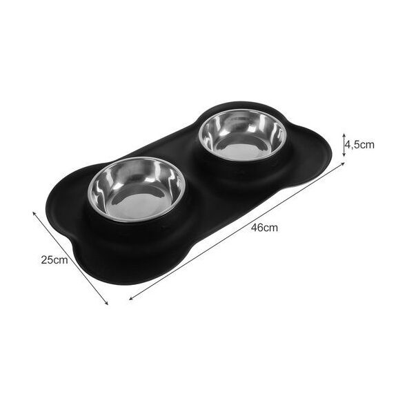 Purlov Podwójna miska dla kota, psa, zwierząt Poidełko podstawka + 2x miiska 450ml