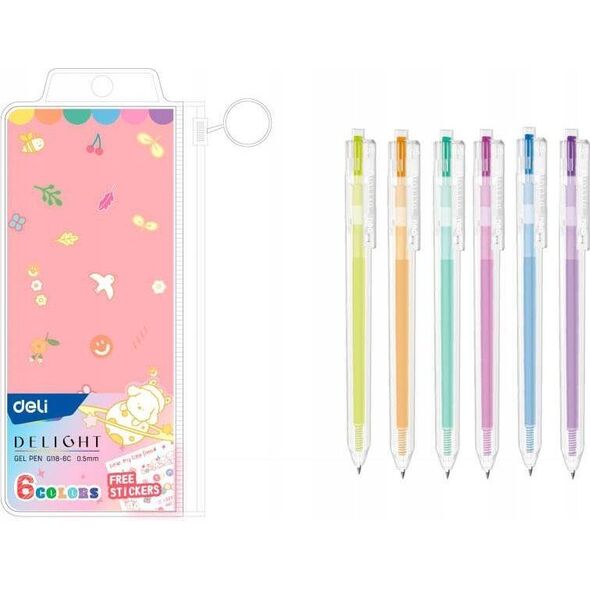 Deli Długopisy żelowe 0.5mm 6szt mix kolorów DELI