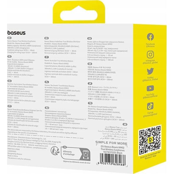 Słuchawki Baseus Bezprzewodowe słuchawki dokanałowe TWS Baseus Bowie WM02 (czarne) OS