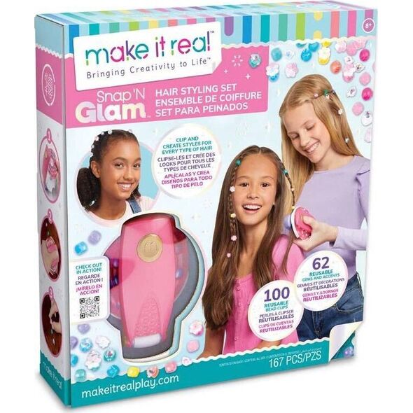 Make it real MAKE IT REAL Zestaw Do Stylizacji Włosów Snap 'N Glam, zabawka kreatywna