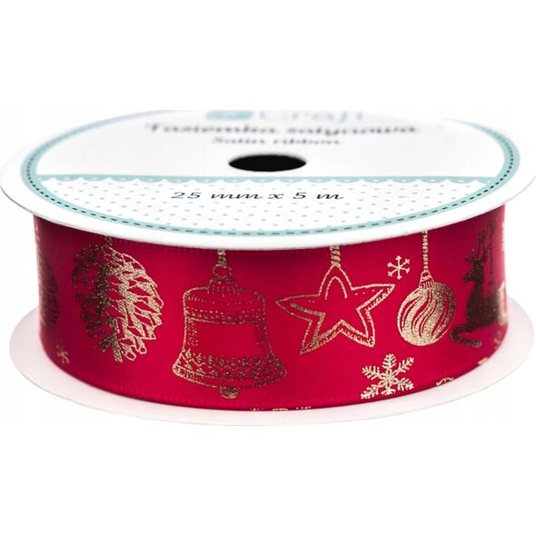DP Craft TASIEMKA SATYNOWA LOVABLE CHRISTMAS, 25 MM X 5 M, CZERWONA