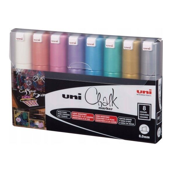 UNIBALL Uni-Ball PWE-8K, Green, Light Blue, Orange, Pink, Red, Violet, White, Yellow, Chisel, 8 pc(s)