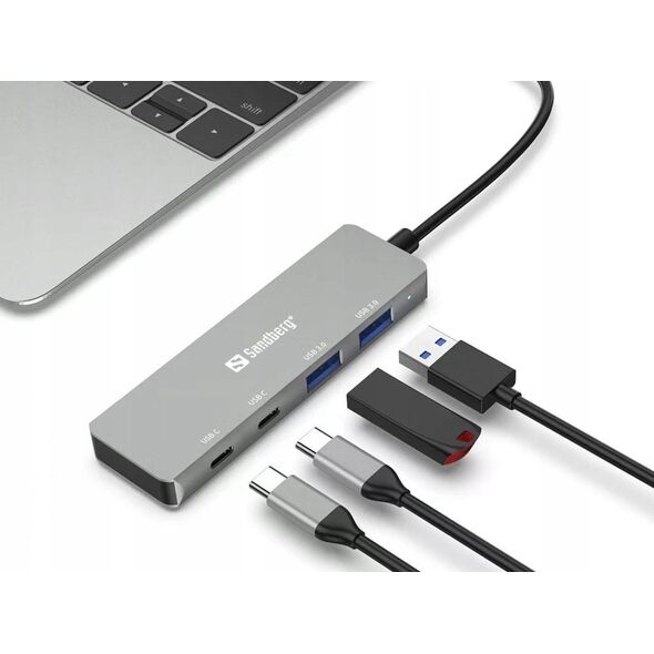 HUB USB Sandberg Sandberg 136-50 huby i koncentratory USB Type-C 5000 Mbit/s Szary