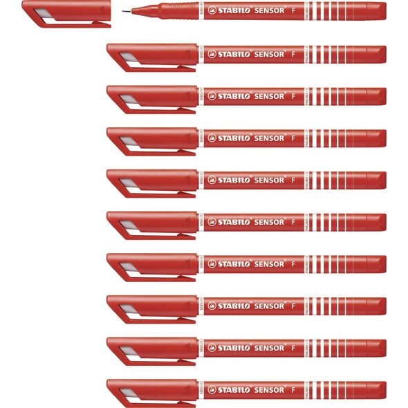 Stabilo Fineliner Stabilo Sensor 189, 0,3 mm, rød, æske a 10 stk.