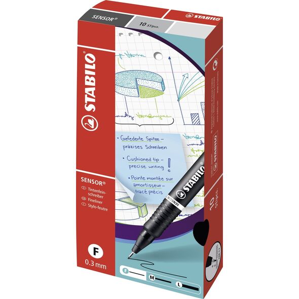 Stabilo Fineliner Stabilo Sensor 189, 0,3 mm, rød, æske a 10 stk.
