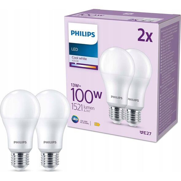 Signify Philips LED classic Lampe 100W E27 Kaltweiß 1521lm matt 2er  P
